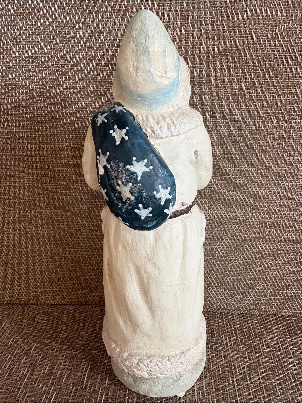 RAZ Imports White Father Christmas Santa Claus Figurine Blue Sack  Folk Art 7.5”